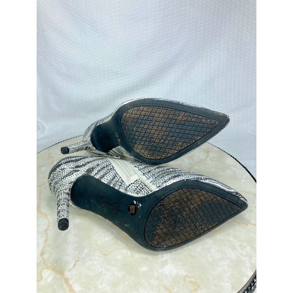 Jessica Simpson Rhinestone Ankle Booties Women 6 Silver Black Zebra Luela2 Shoes - Picture 13 of 14